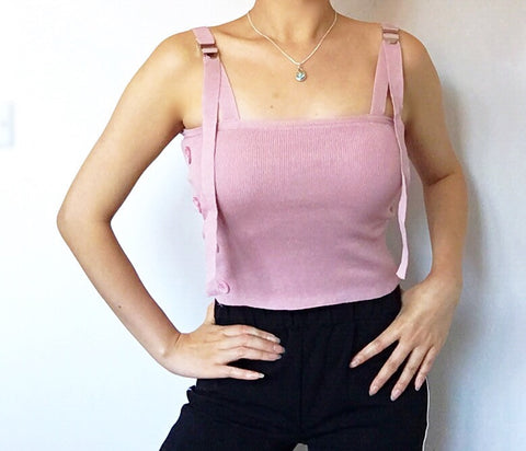 BUCKLE STRAP KNIT STRETCHY VEST TOP