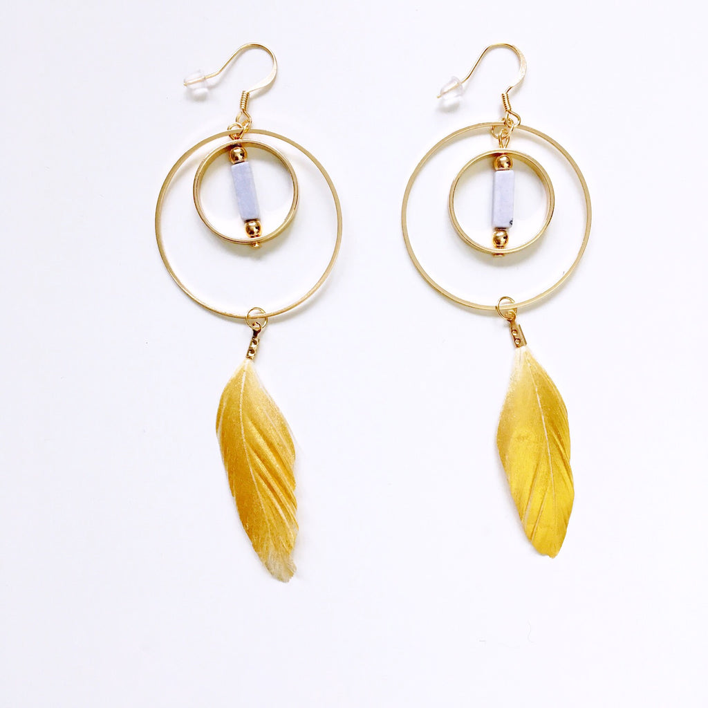 MARBLE STONE FEATHER RING EARRINGS