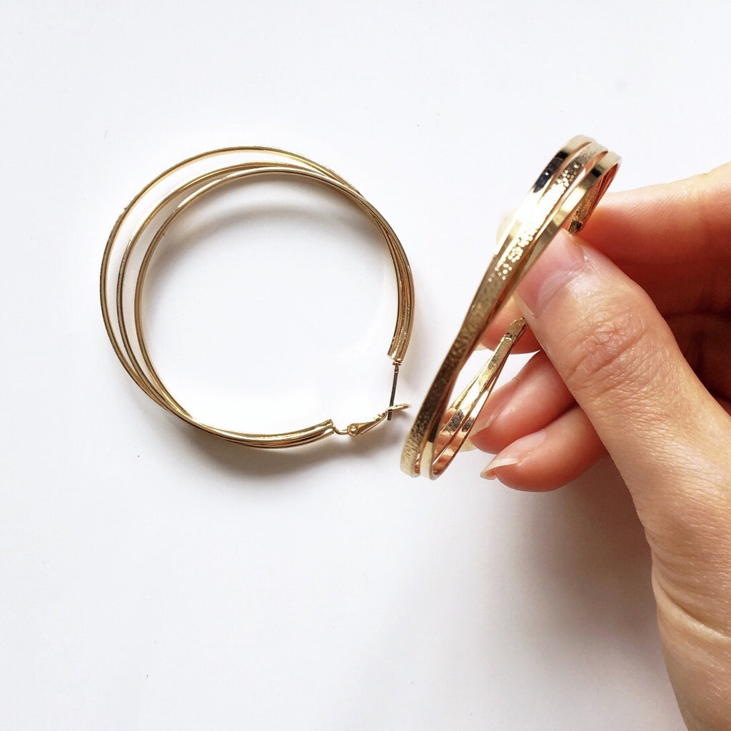 GOLD TRIPLE TWIST HOOP EARRINGS