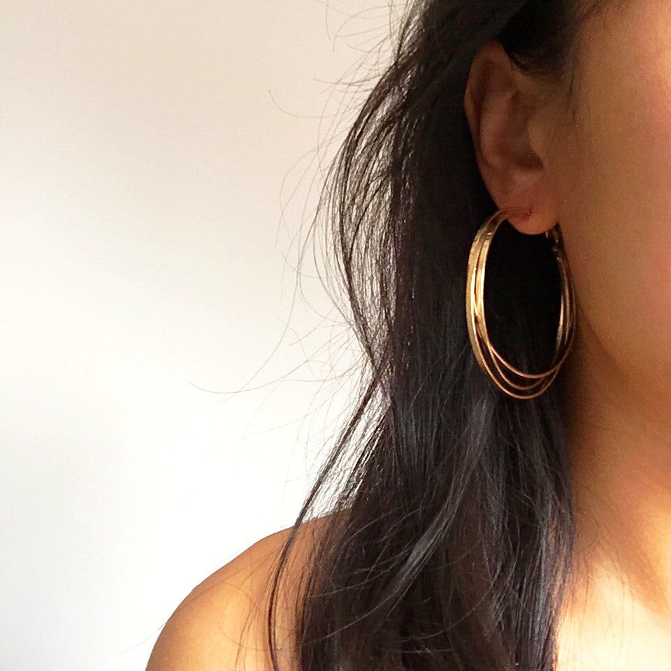 GOLD TRIPLE TWIST HOOP EARRINGS