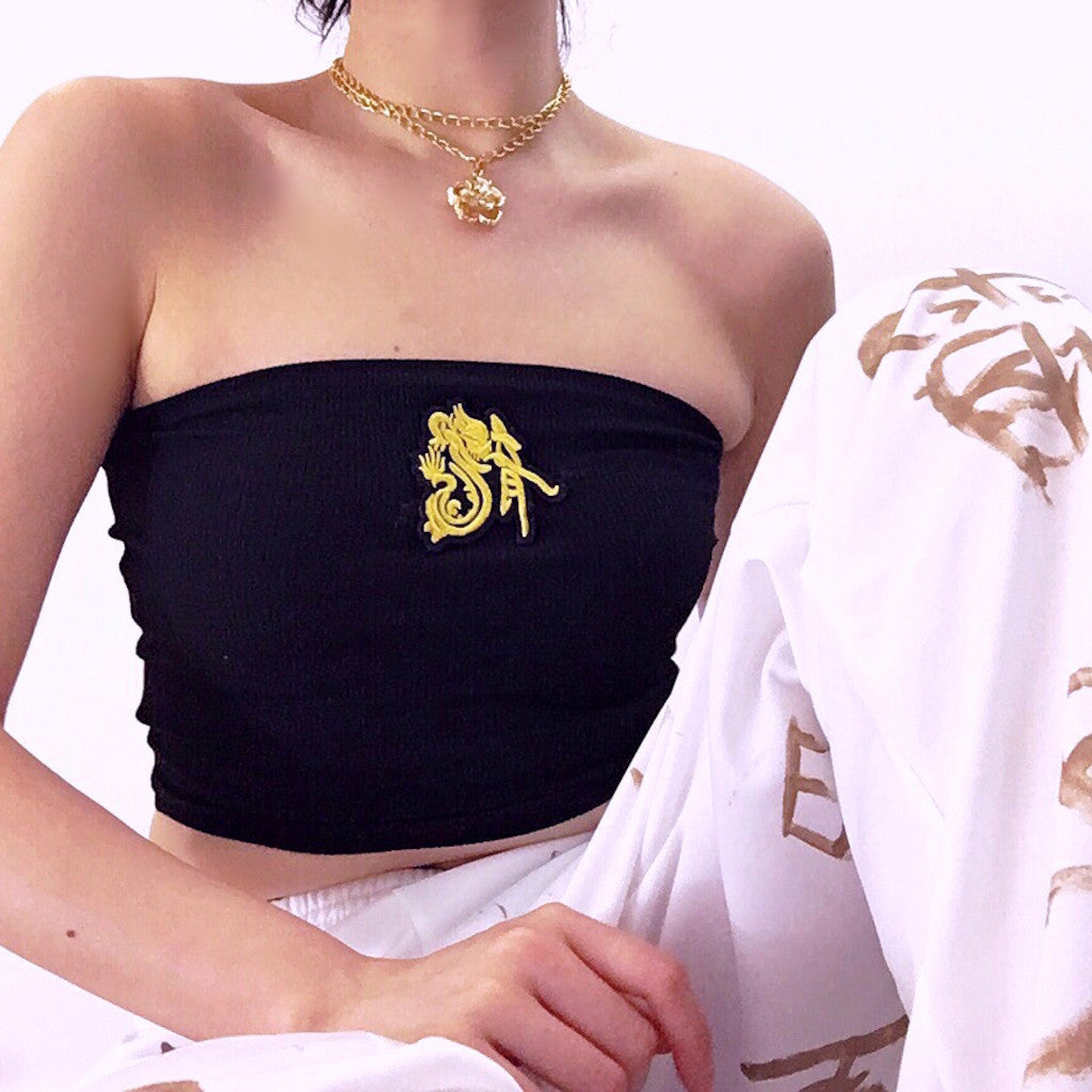 DRAGON BLACK RIB STRETCHY TUBE TOP