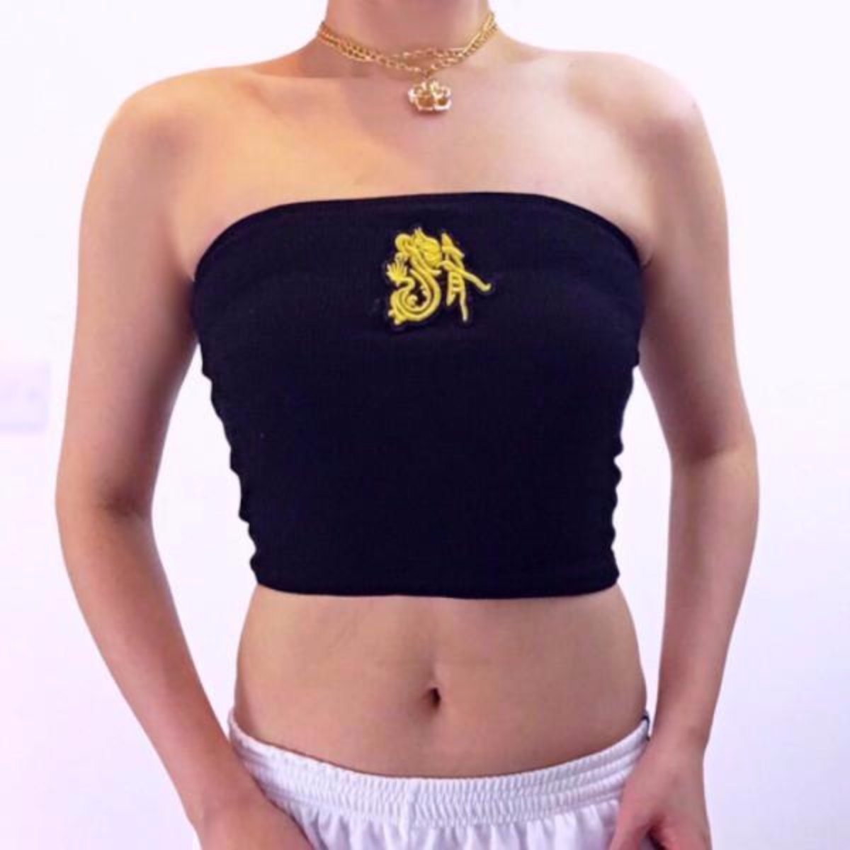 DRAGON BLACK RIB STRETCHY TUBE TOP