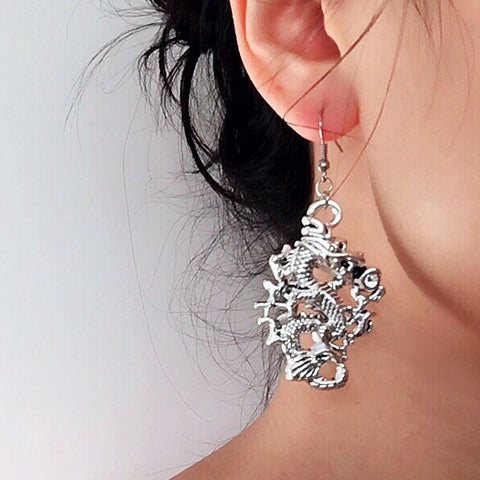 LARGE SILVER DRAGON EARRINGS
