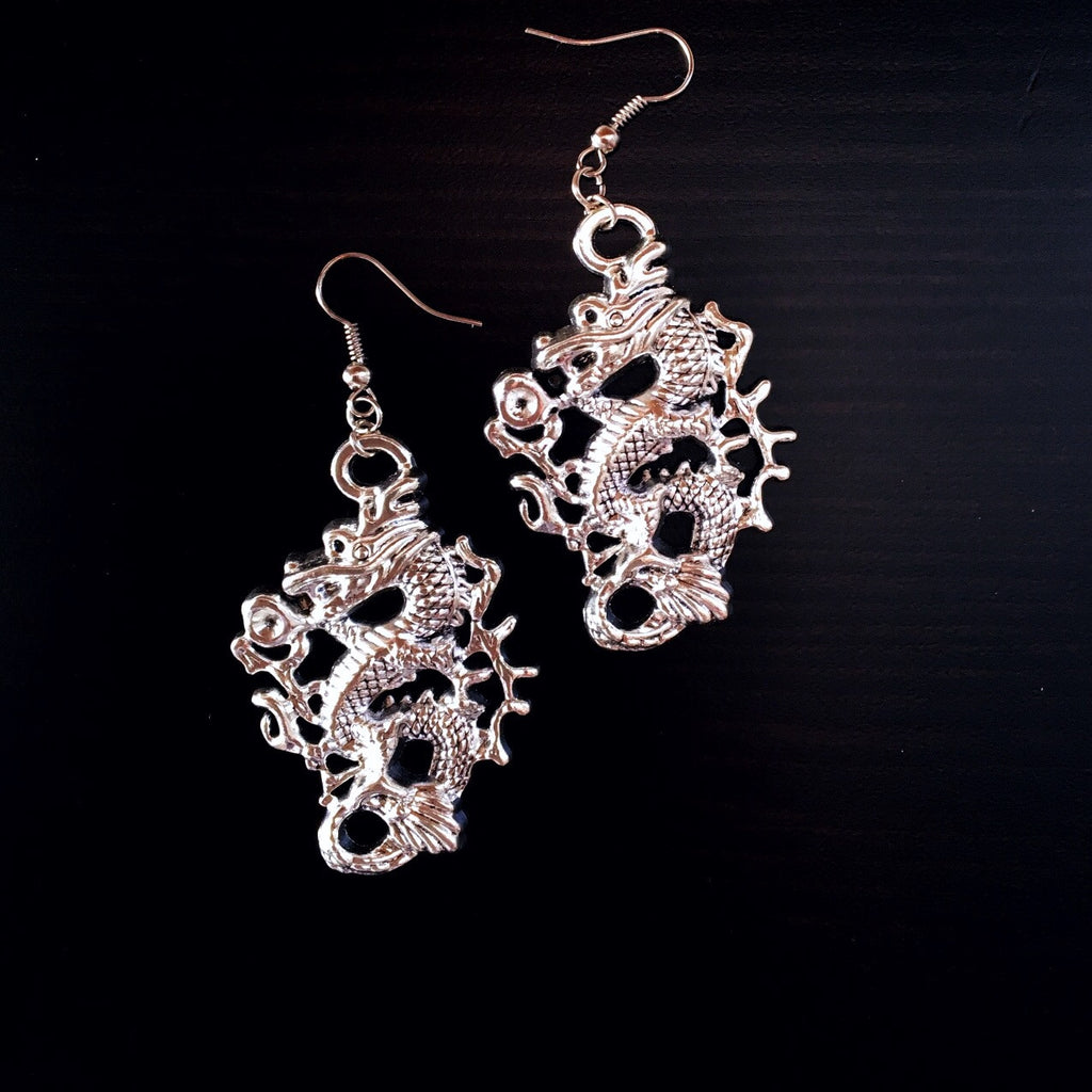 LARGE SILVER DRAGON EARRINGS