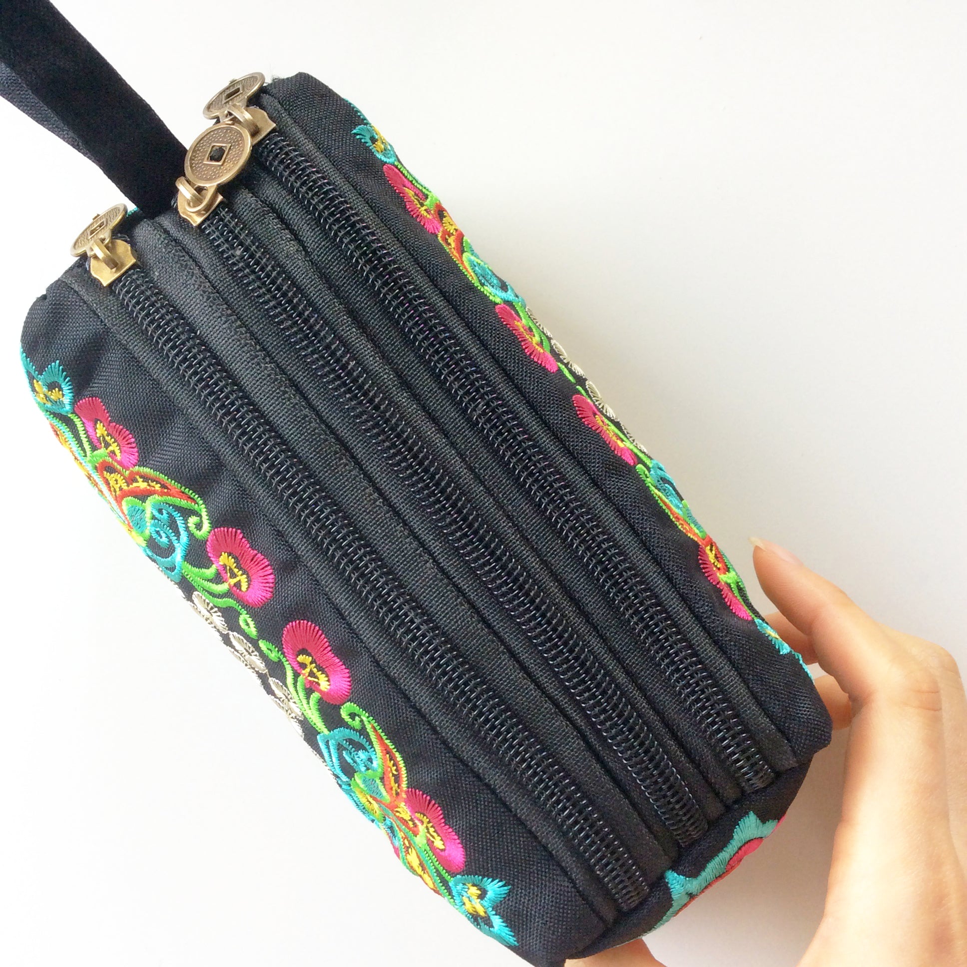 RED PINK MULTI COLOUR BLACK TRIBAL FLORAL EMBROIDERED BAG