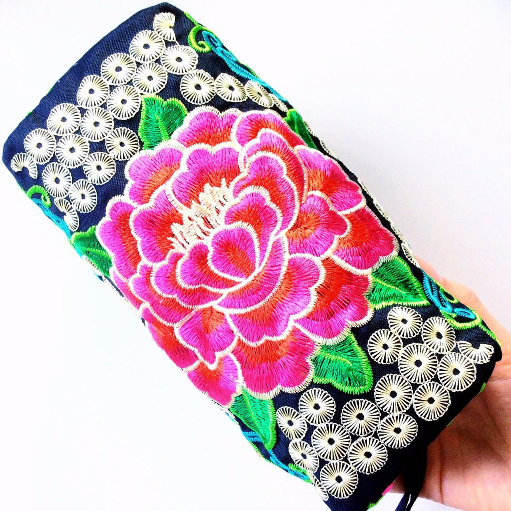 RED PINK MULTI COLOUR BLACK TRIBAL FLORAL EMBROIDERED BAG