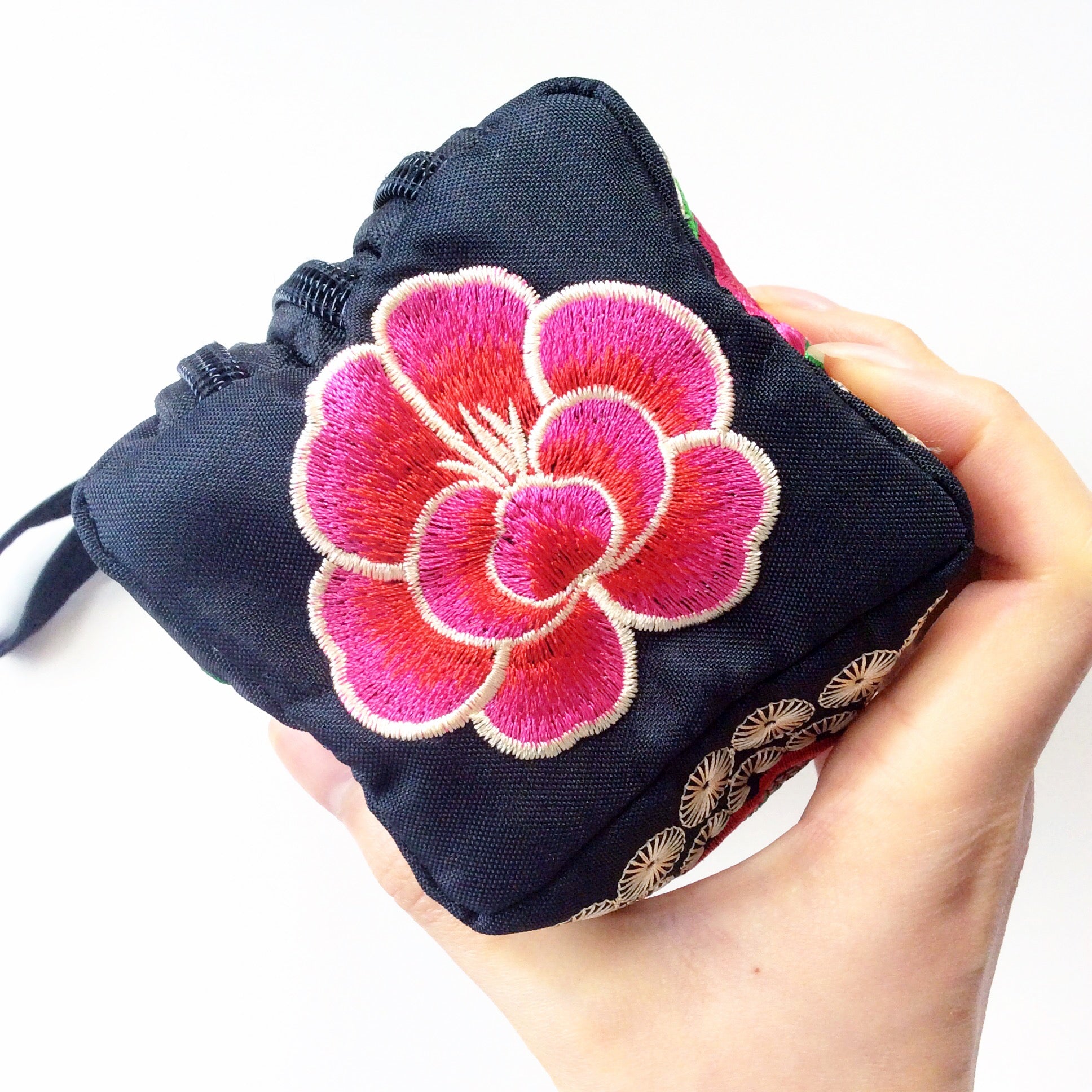 RED PINK MULTI COLOUR BLACK TRIBAL FLORAL EMBROIDERED BAG