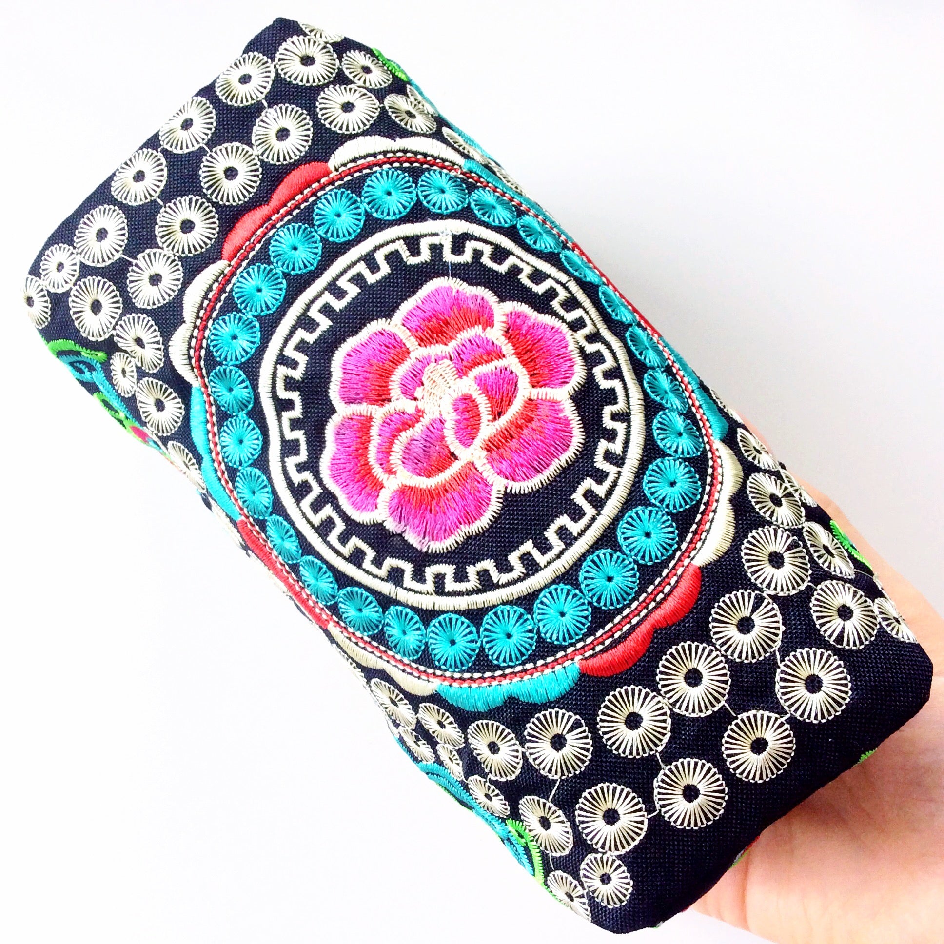 RED PINK MULTI COLOUR BLACK TRIBAL FLORAL EMBROIDERED BAG