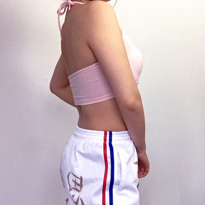 SMILEY FLORAL STRETCHY HALTER NECK TIES CROP TOP