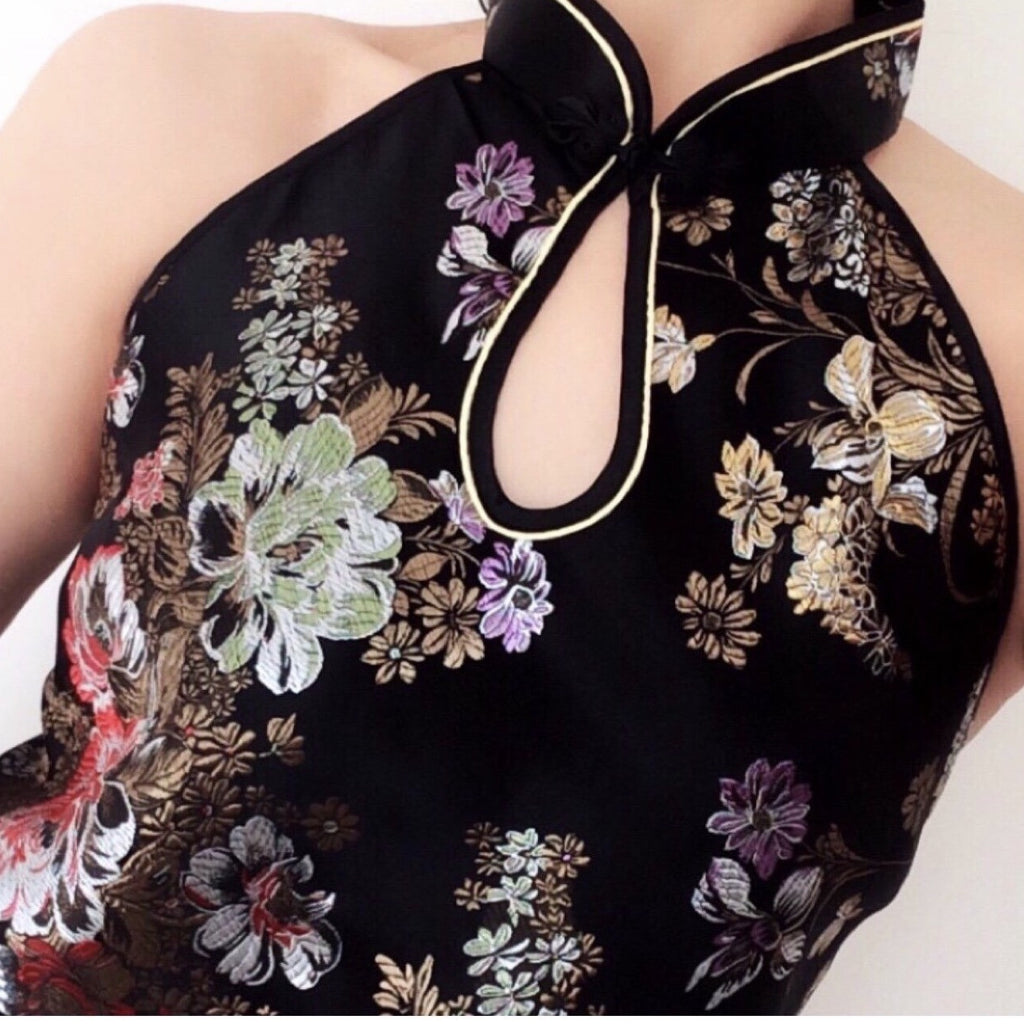 Y2K 90S 00S TREE PEONY FLORAL COLLAR SILKY TOP