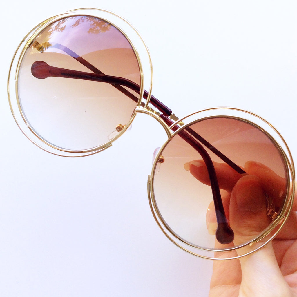 ROUND VINTAGE STYLE GOLD FRAME BROWN LENS SUNGLASSES