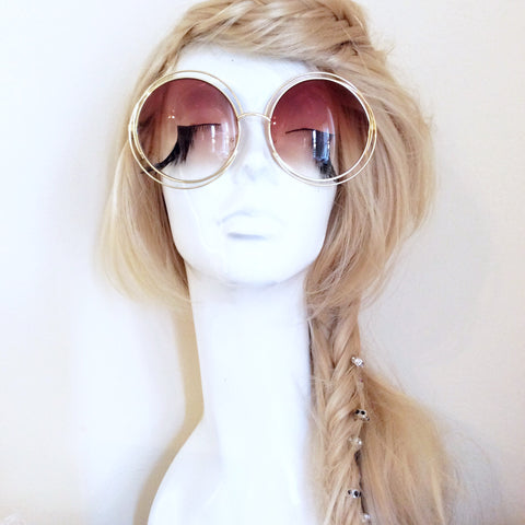 ROUND VINTAGE STYLE GOLD FRAME BROWN LENS SUNGLASSES