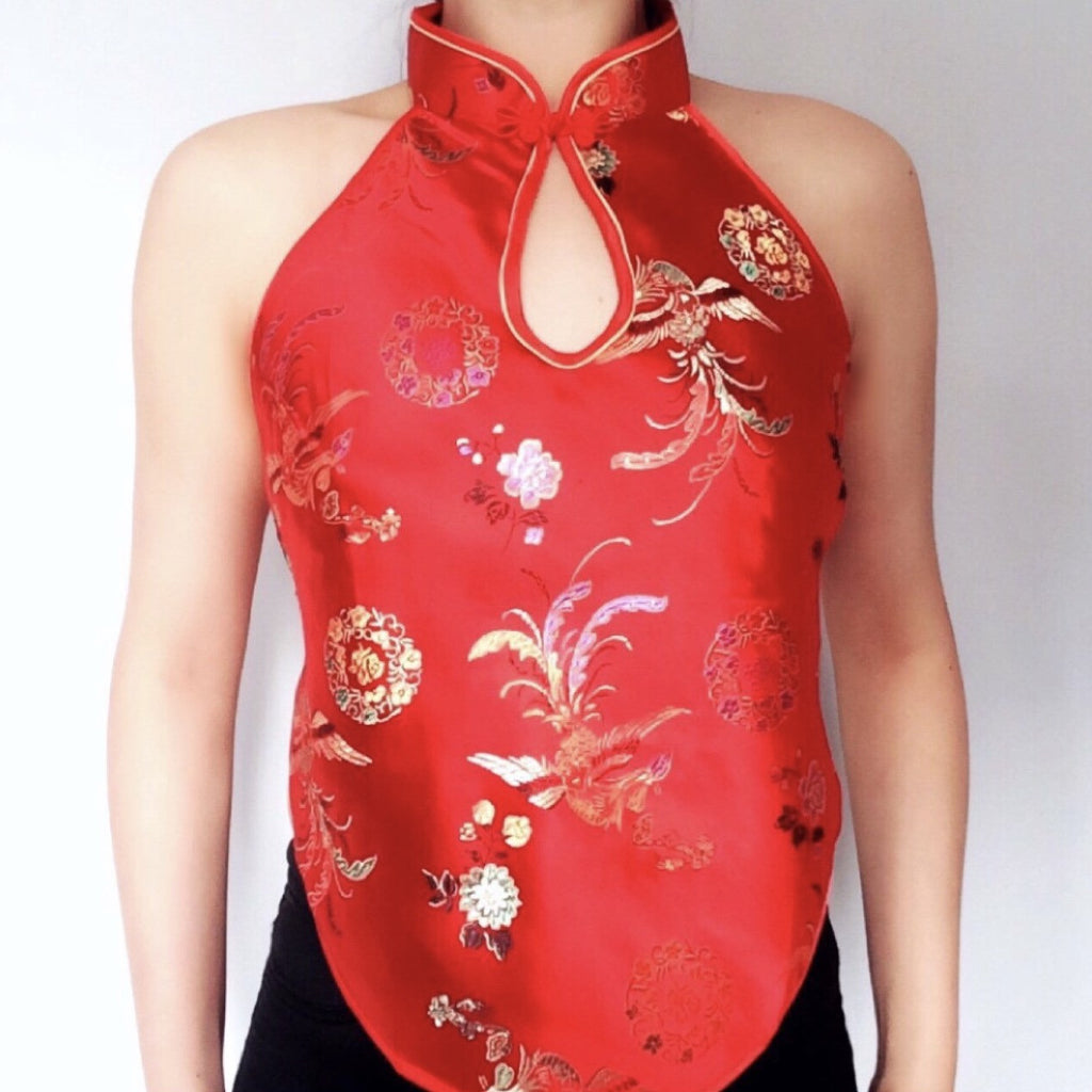 Y2K 90S 00S PHOENIX COLLAR SILKY TOP