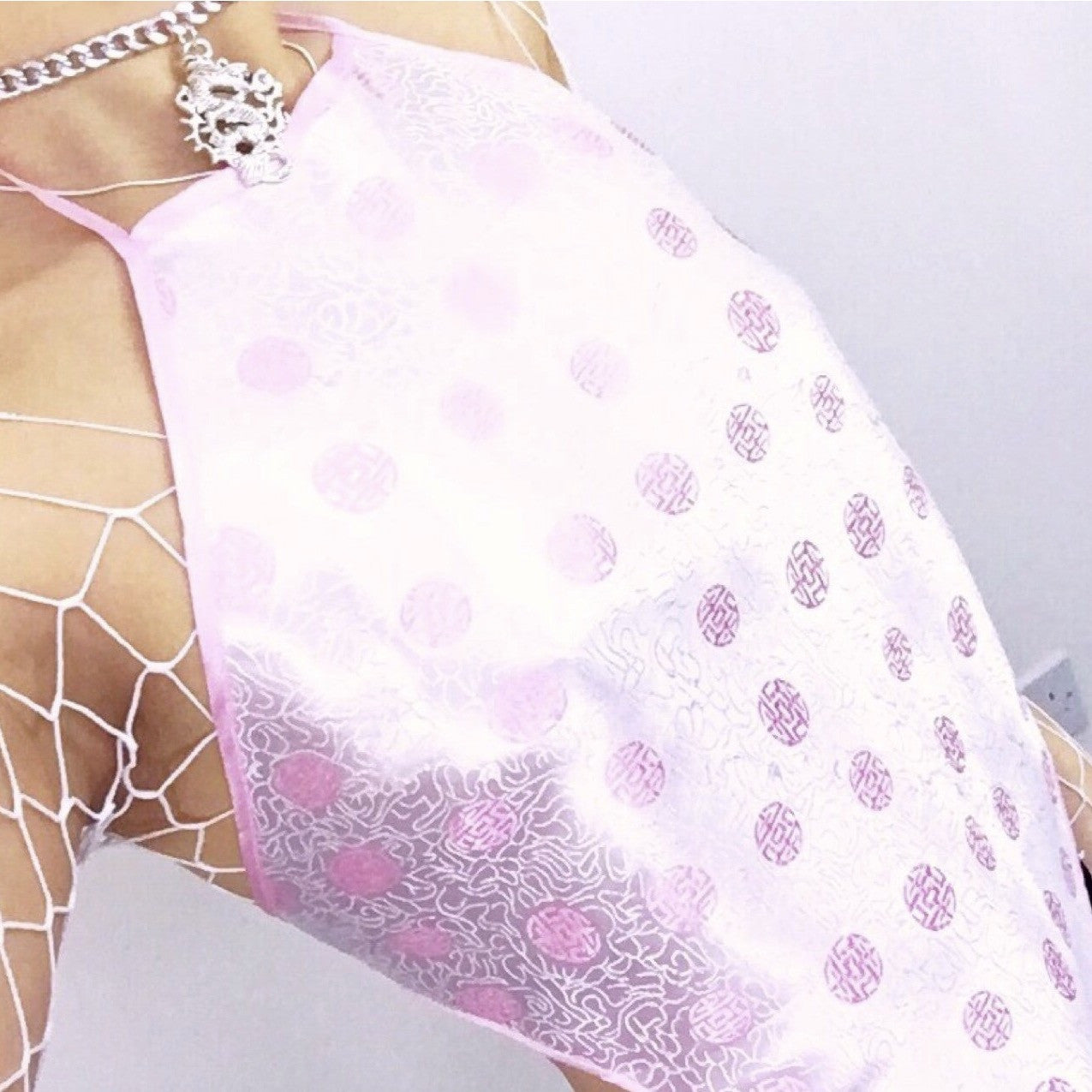 PINK COIN PATTERN SILKY TOP