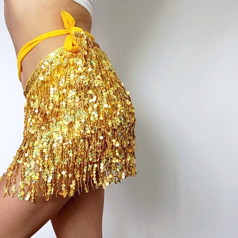 SEQUINS FRINGE SKIRT BELT