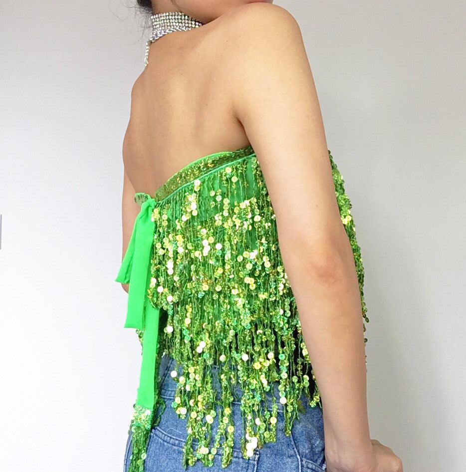 SEQUINS FRINGE SKIRT BELT