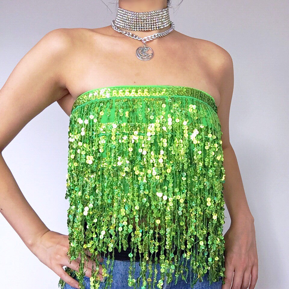 SEQUINS FRINGE SKIRT BELT