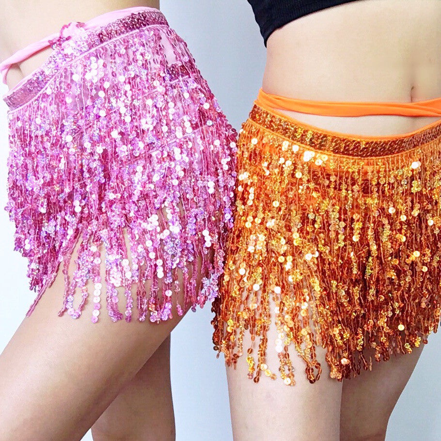 SEQUINS FRINGE SKIRT BELT