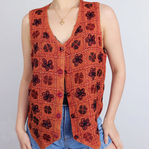 BOHO HIPPIE FLORAL EMBROIDERY VEST TOP