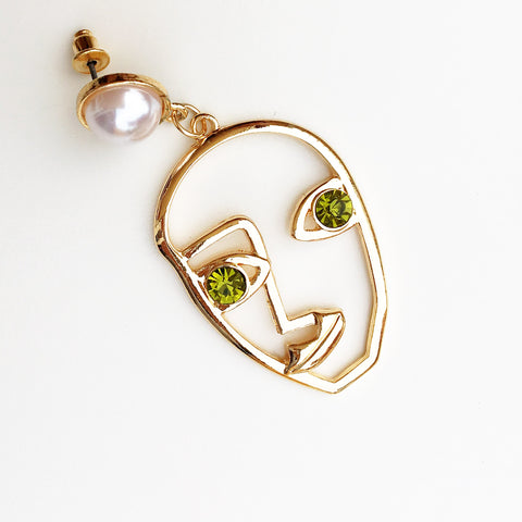 EMO PEARL DIAMANTÉ EYES ABSTRACT FACE EARRINGS
