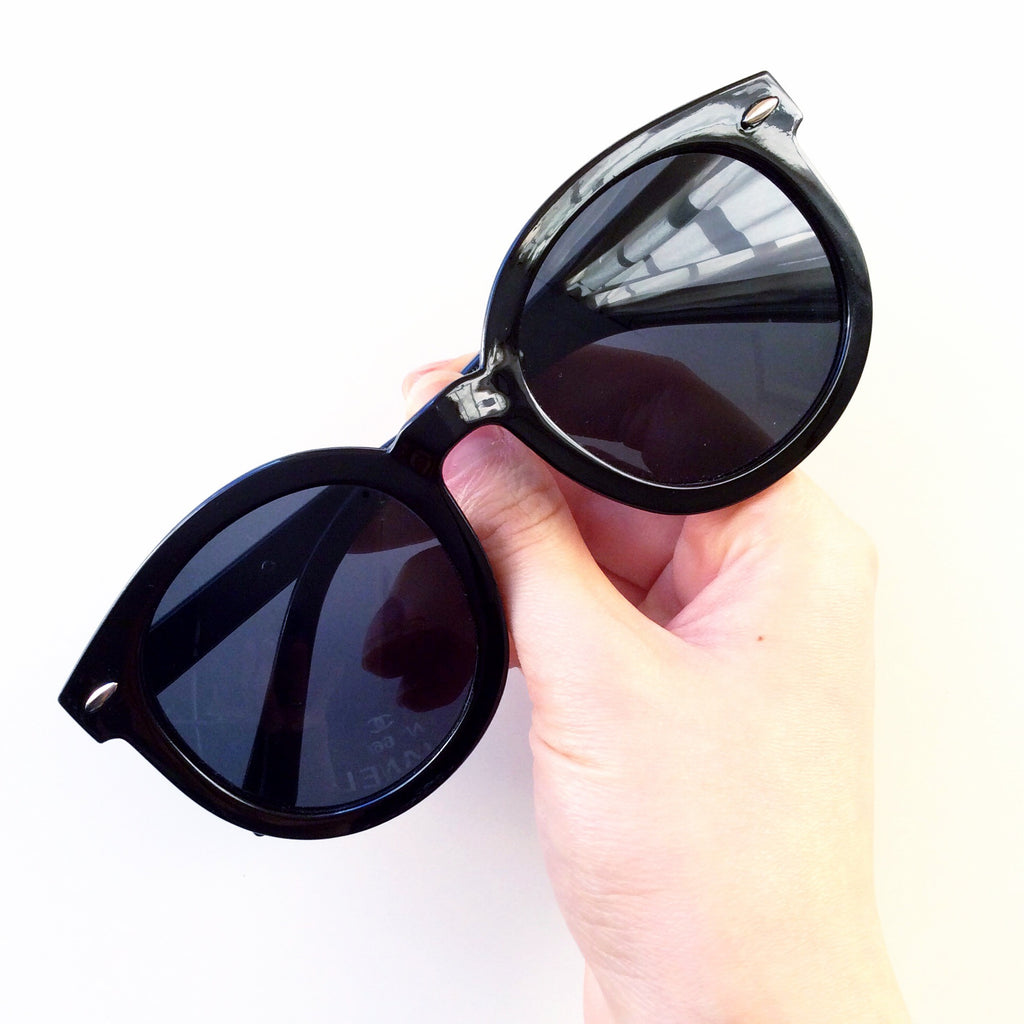 UNISEX ROUND RETRO BLACK FRAME SUNGLASSES WITH BLACK LENS