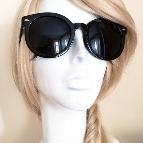 UNISEX ROUND RETRO BLACK FRAME SUNGLASSES WITH BLACK LENS