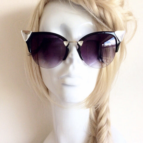 CAT EYE DIAMANTÉ MIRROR LENS SUNGLASSES