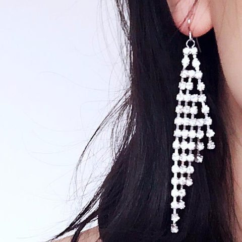 DIAMANTÉ LONG HOOKS EARRINGS