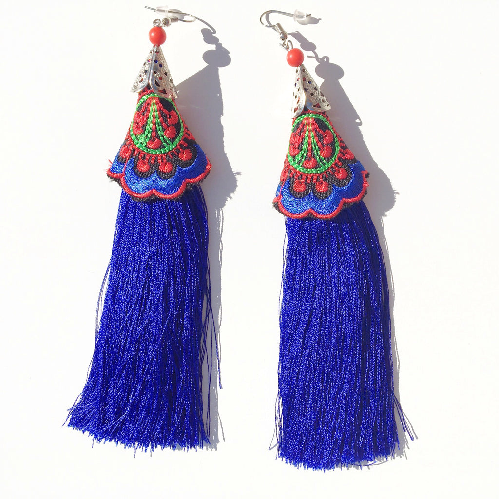 TRIBAL TASSEL LONG EARRINGS