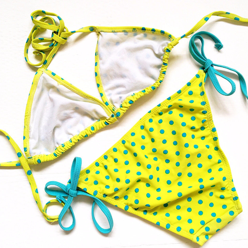 90S Y2K FLORAL BEADED DOTTY BIKINI SET