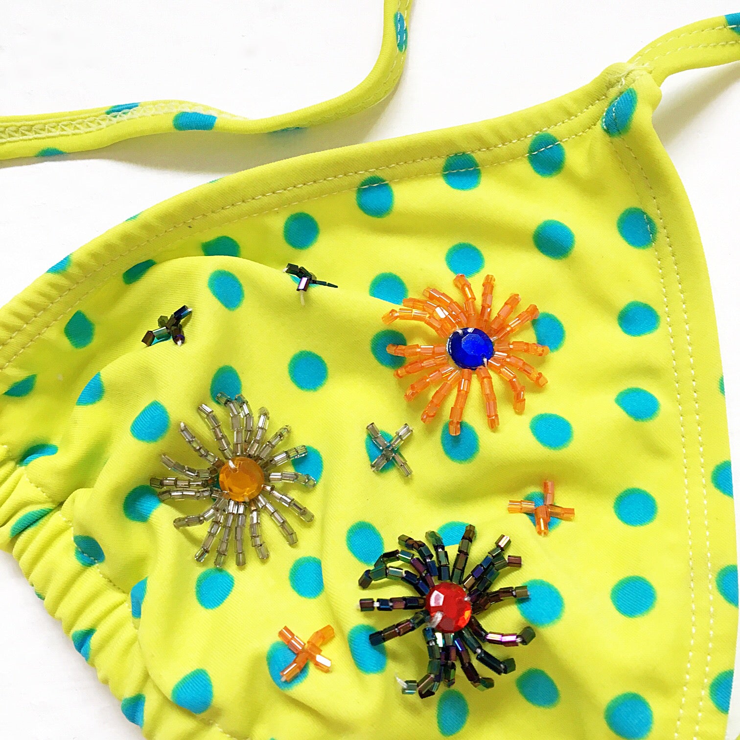 90S Y2K FLORAL BEADED DOTTY BIKINI SET