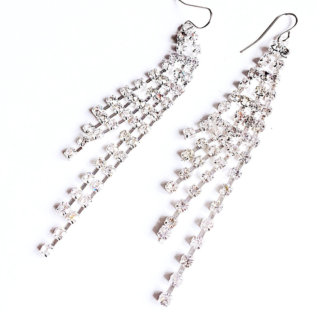 DIAMANTÉ LONG HOOKS EARRINGS