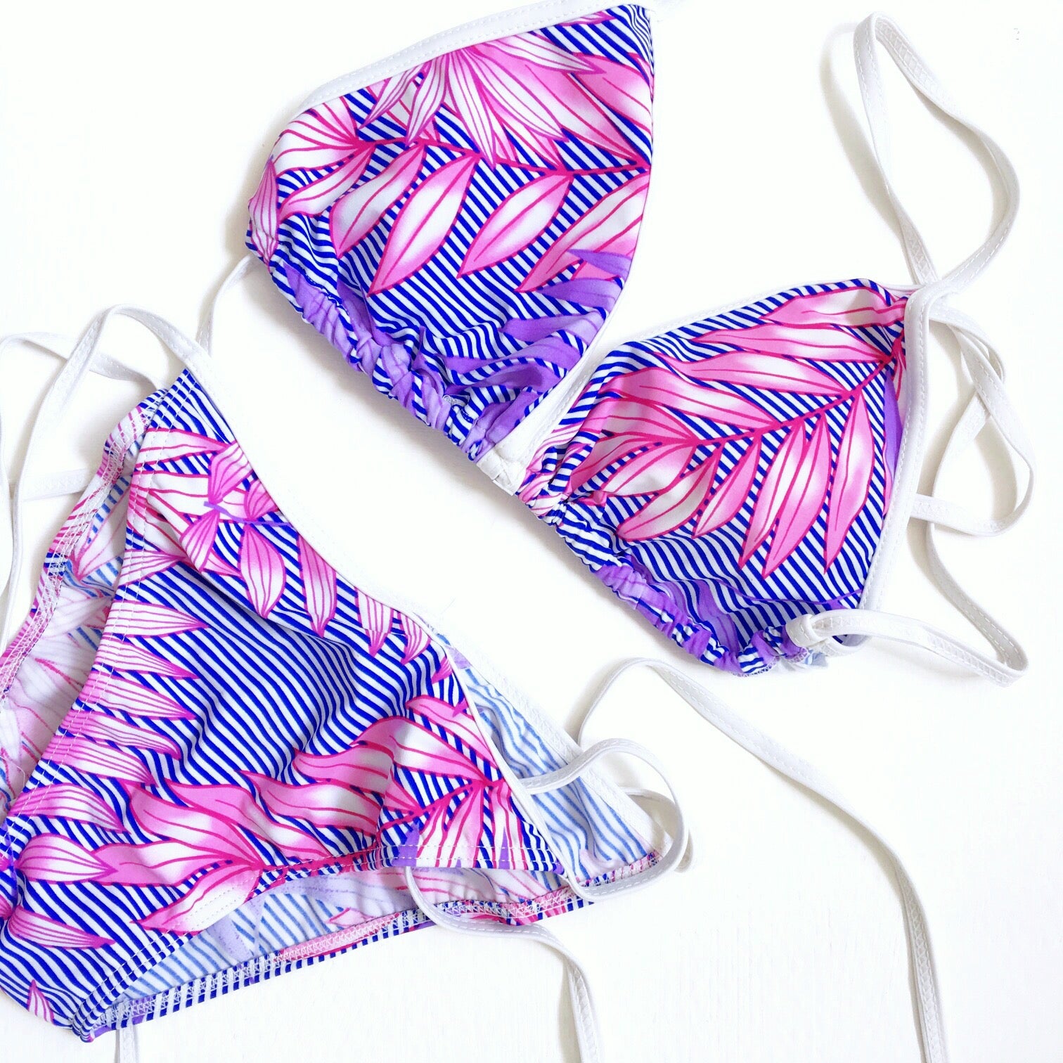 90S Y2K PATTERN PURPLE BIKINI SET