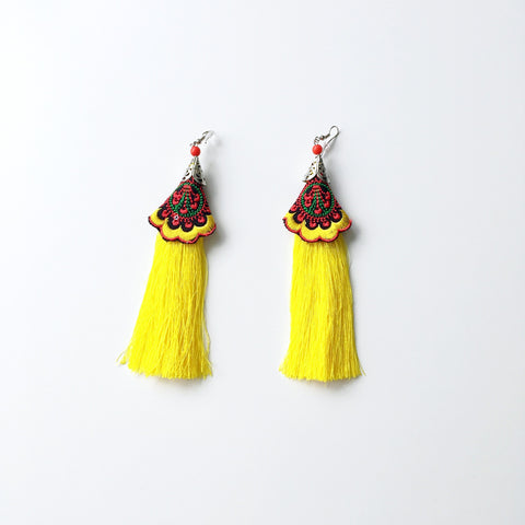 TRIBAL TASSEL LONG EARRINGS