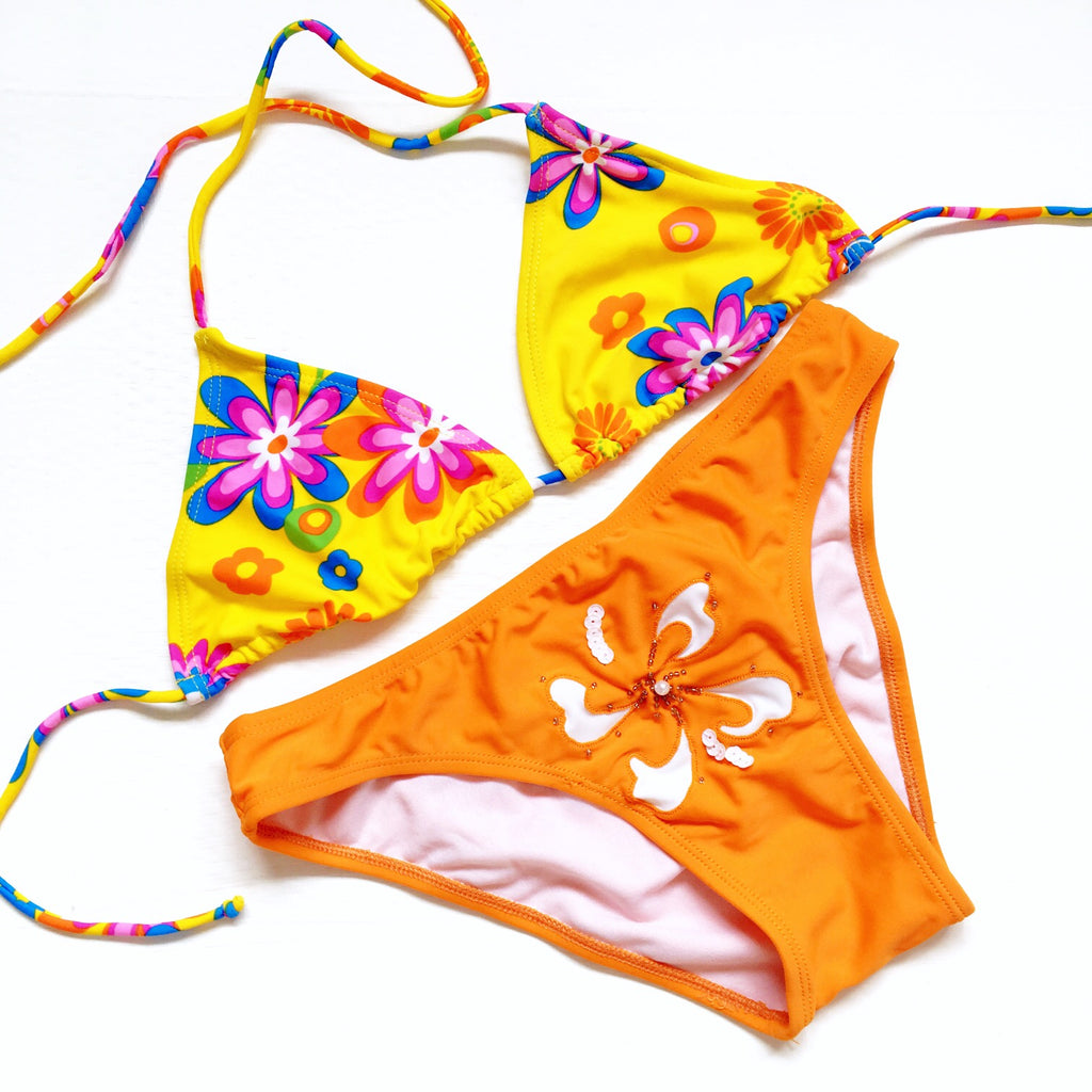 Y2K 90S FLORAL BEADED BIKINI SET