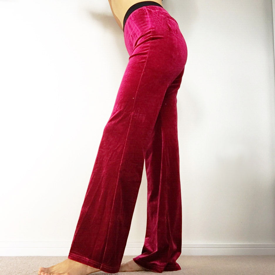 VELVET SLIGHTLY FLARE LEG TROUSERS WITH BLACK WAISTBAND