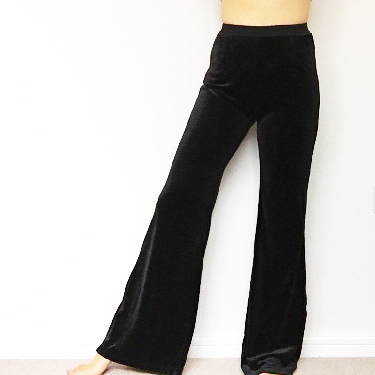 VELVET SLIGHTLY FLARE LEG TROUSERS WITH BLACK WAISTBAND