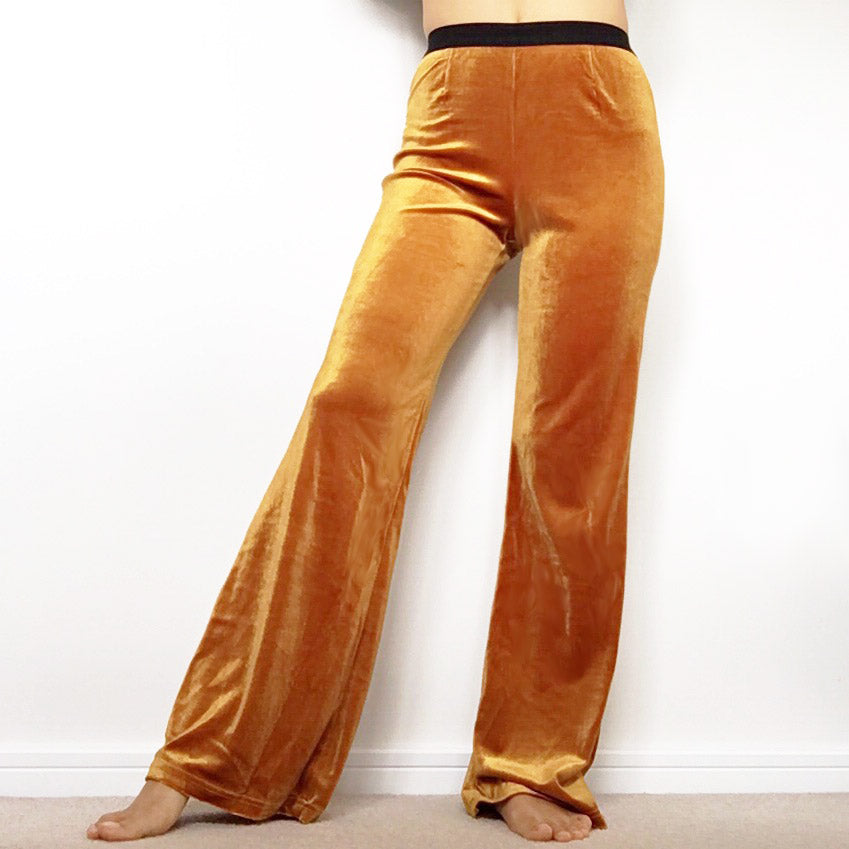 VELVET SLIGHTLY FLARE LEG TROUSERS WITH BLACK WAISTBAND