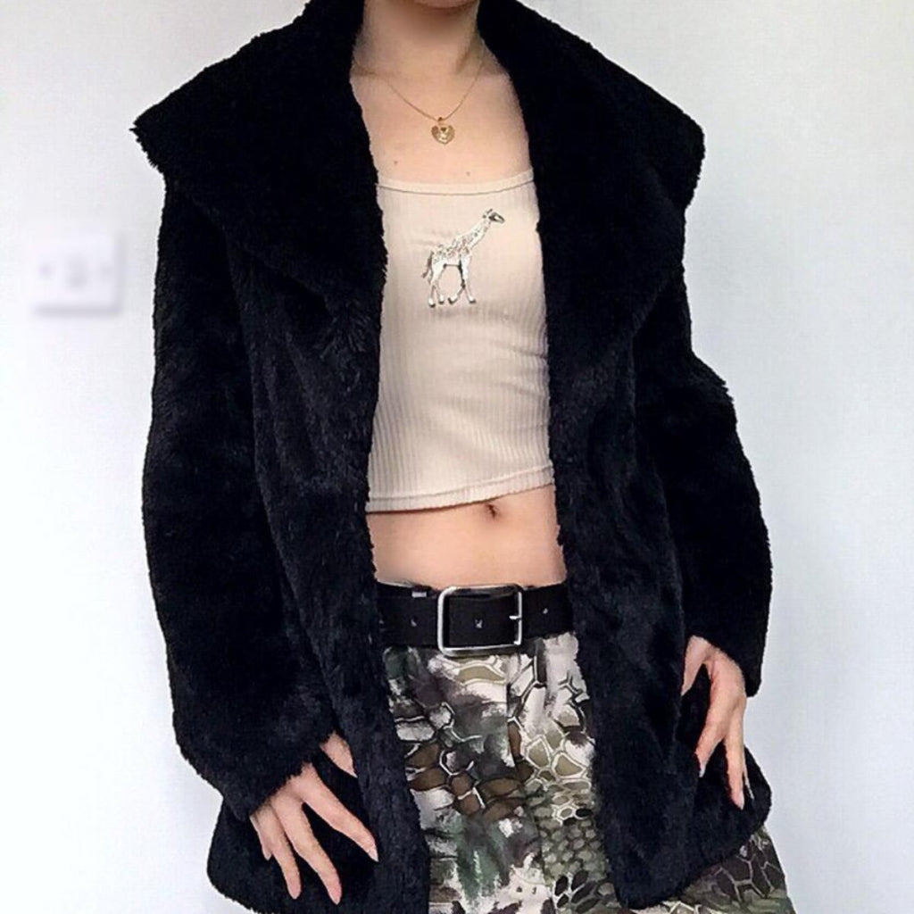 BLACK FAUX FUR COAT