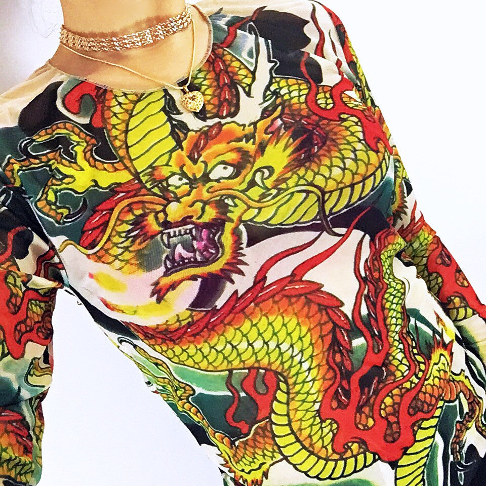 DRAGON LONG SLEEVES MESH TOP