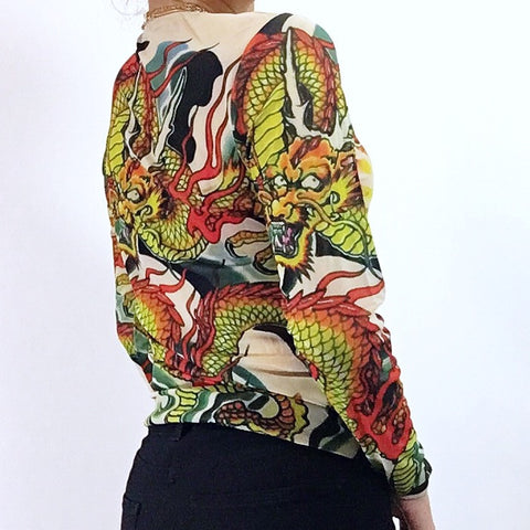 DRAGON LONG SLEEVES MESH TOP