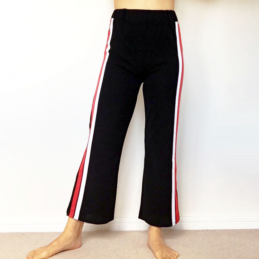 RED WHITE STRIPE BLACK SPORTY TROUSERS