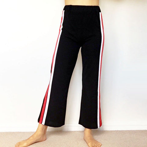 RED WHITE STRIPE BLACK SPORTY TROUSERS