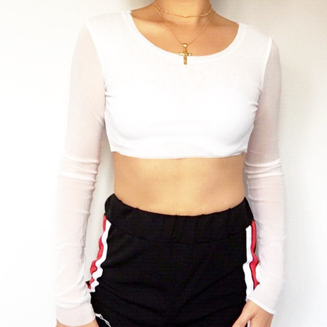 CROP MESH LONG SLEEVES TOP