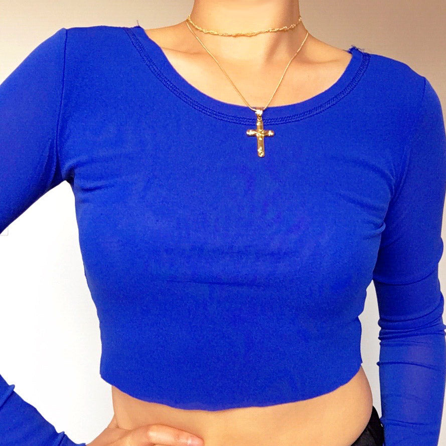 CROP MESH LONG SLEEVES TOP