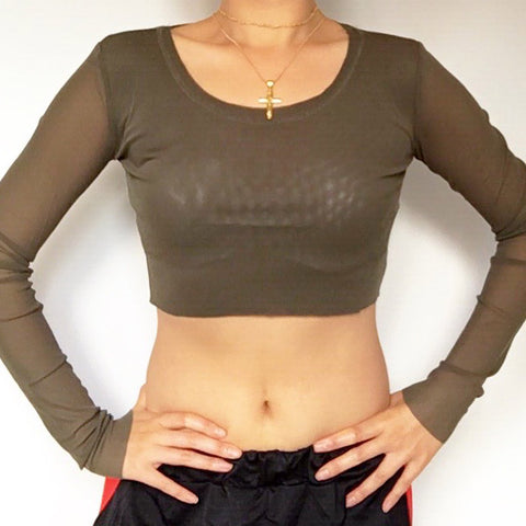 CROP MESH LONG SLEEVES TOP