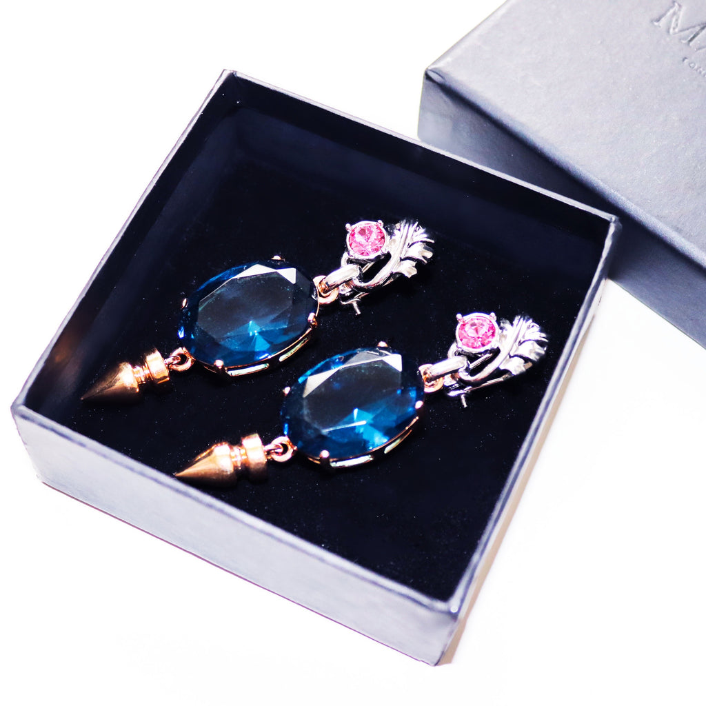 VINTAGE MAWI LAREG BLUE PINK CRYSTAL DROPLET PENDANT EARRINGS