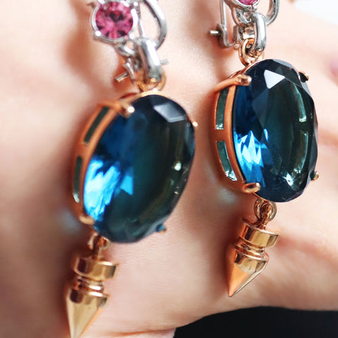 VINTAGE MAWI LAREG BLUE PINK CRYSTAL DROPLET PENDANT EARRINGS