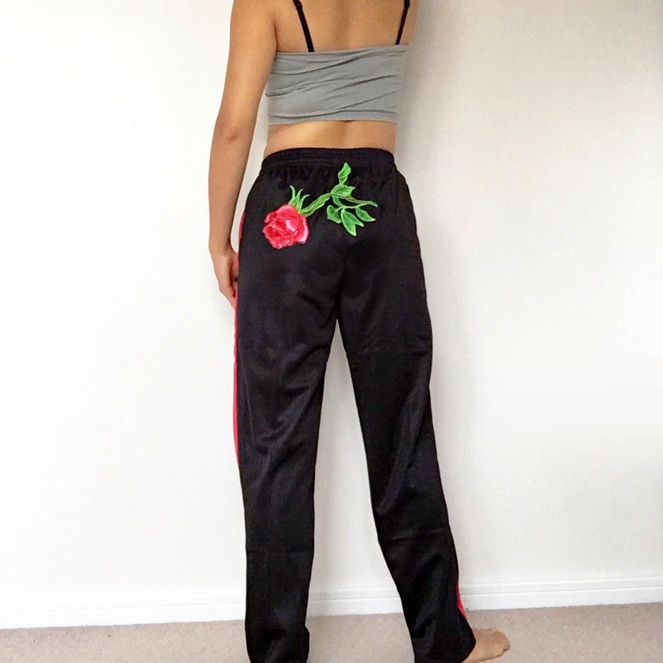 ROSE RED STRIPE BLACK TRACKSUIT