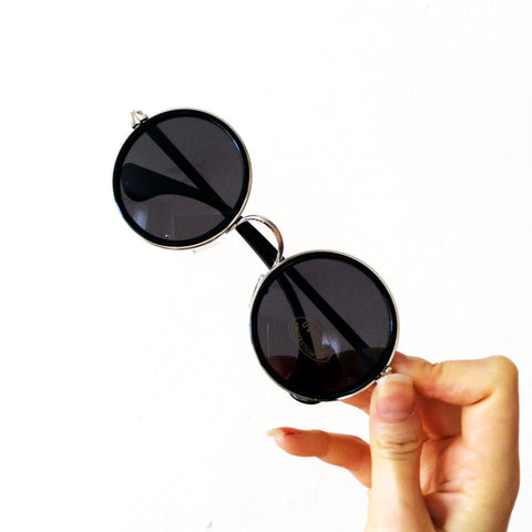 UNISEX ROUND VINTAGE BLACK LENS SUNGLASSES